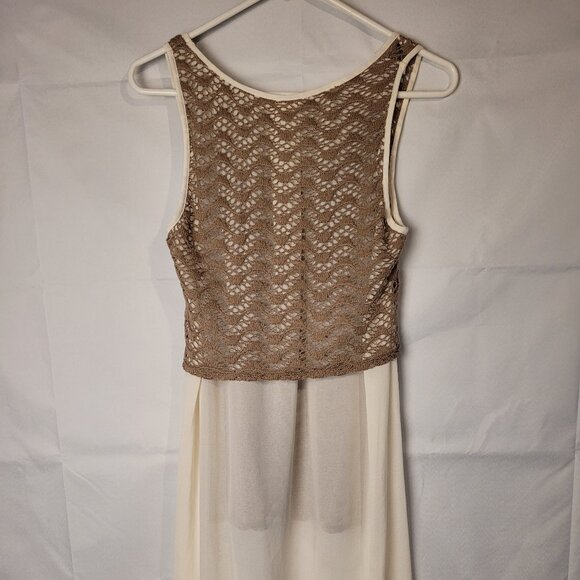 Anthropologie A’Reve White Tweed Sz Small boho Dress W/ Brown Crochet - Picture 3 of 3